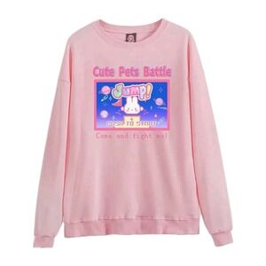 M-Pastel Goth Harajuku Fashion Crewneck Soft Long Sleeve Kawaii Comic Pet Battle